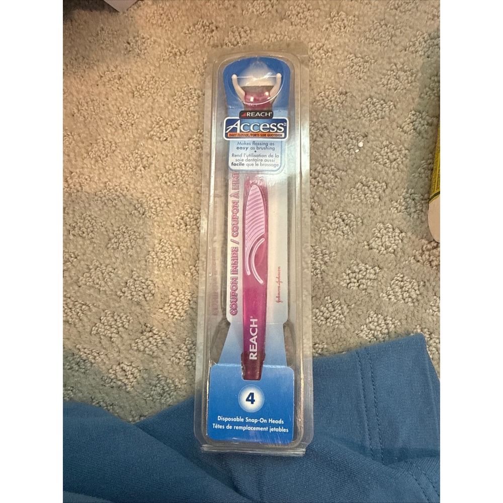 Vintage Reach Access Daily Flosser Pink Handle 4 Disposable Snap-On Heads New